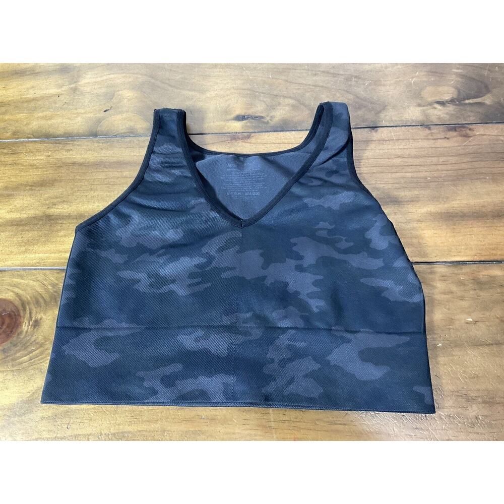 Spanx Look at Me Now Seamless Crop Top Black Camo Bra Size Medium